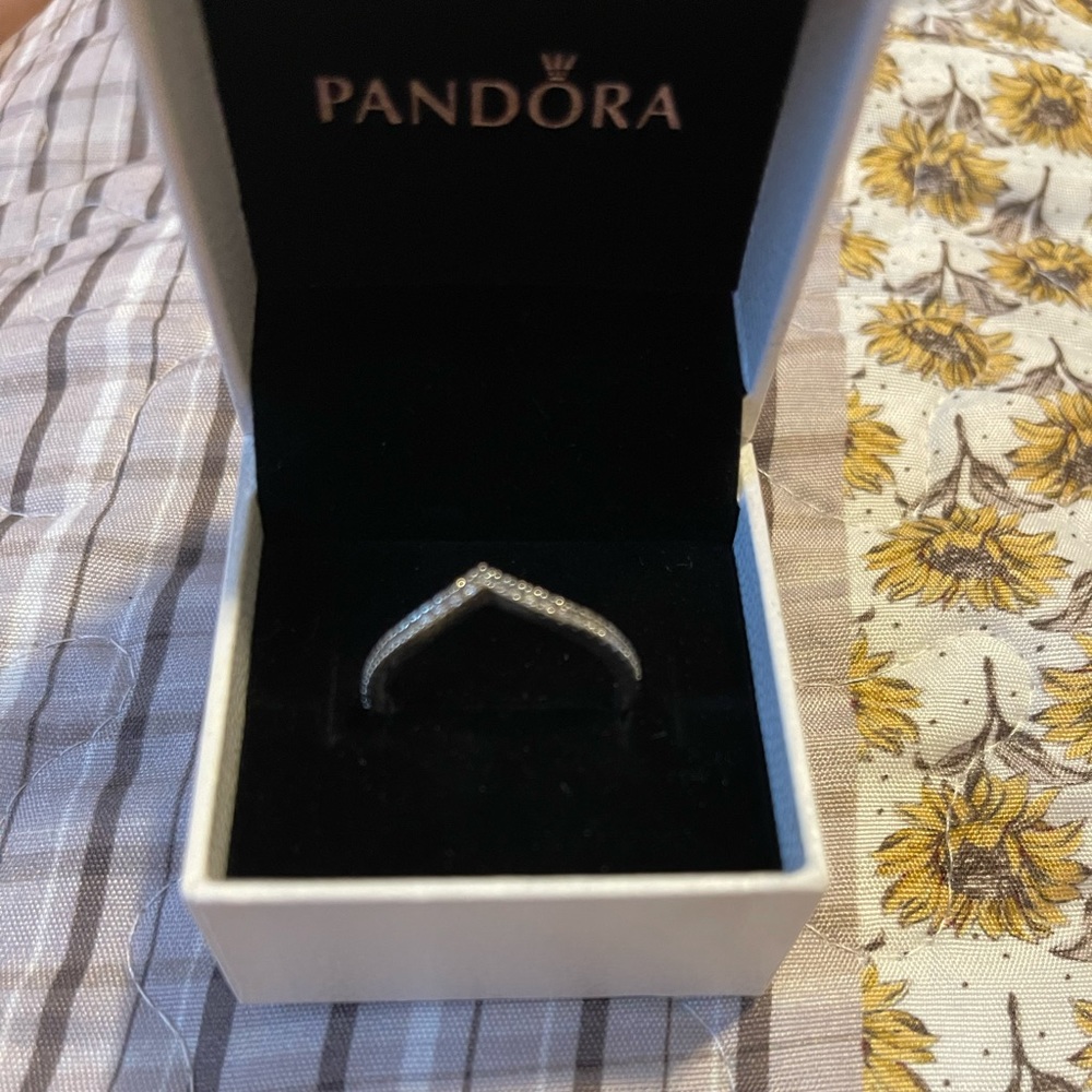 Pandora Sparkling Wishbone Ring Sterling Silver Size 9.5